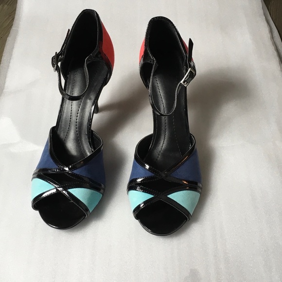 Multicolored color block ankle strap heels - Picture 2 of 5